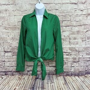 Michael Kors Green Geometric Tie Hem Open Blouse